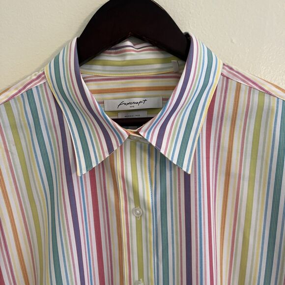 FOXCROFT Meghan No Iron Pinpoint Long Sleeve Shirt, Rainbow Pastel Stripe- 16 - Picture 4 of 11